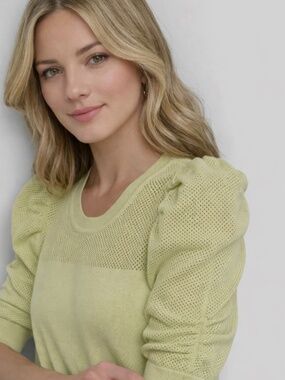 DKNY Women's Mesh Puff-Sleeve Sweater Size S NWT